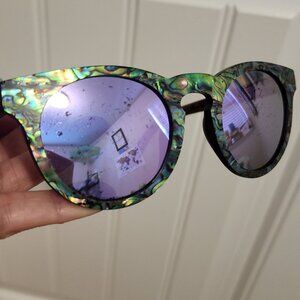 SLYK Mermaid Sunglasses (Abalone Seashell/Green Wave Wooden Frames